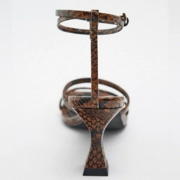 Zara Snake Print Double Strap Leather Sandal Heels - Picture 4 of 8